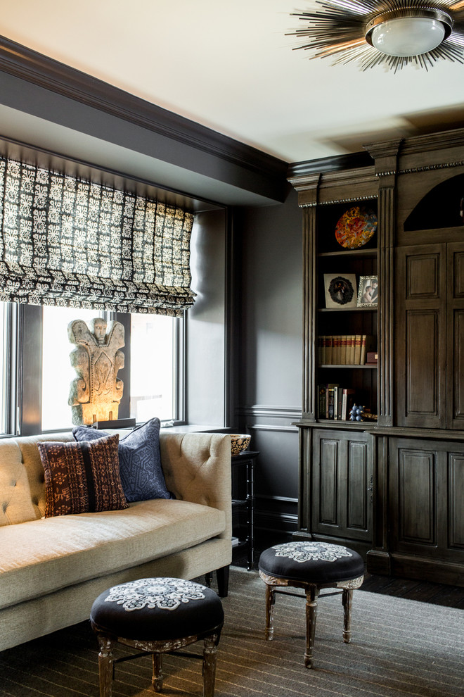 Inspiration for a transitional family room remodel in Baltimore with gray walls