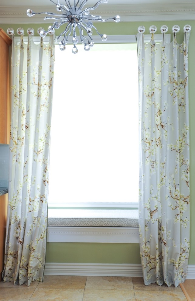 Drapery panels with scalloped header Transitional Games Room