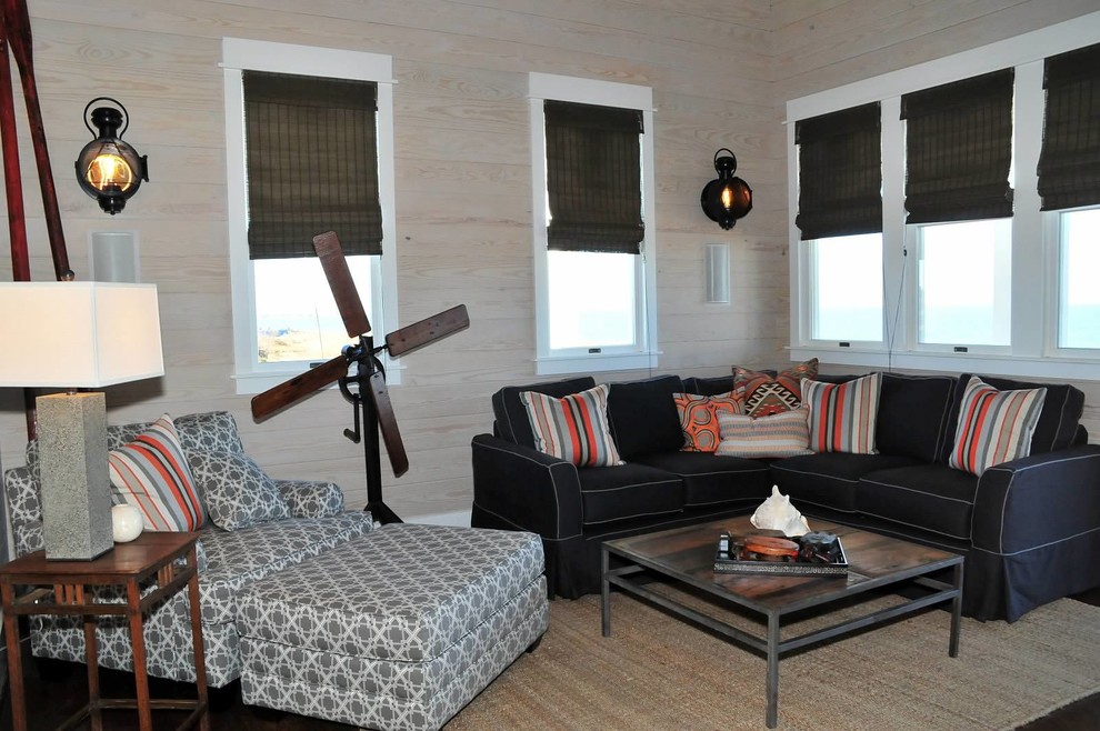 Пример оригинального дизайна: гостиная комната в морском стиле