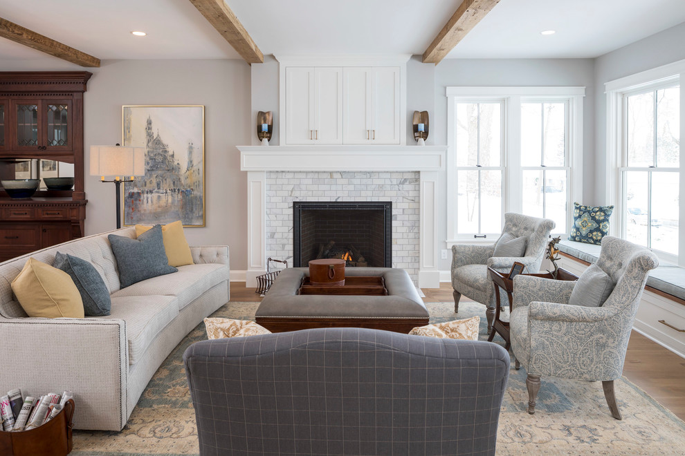 Example of a transitional family room design in Minneapolis