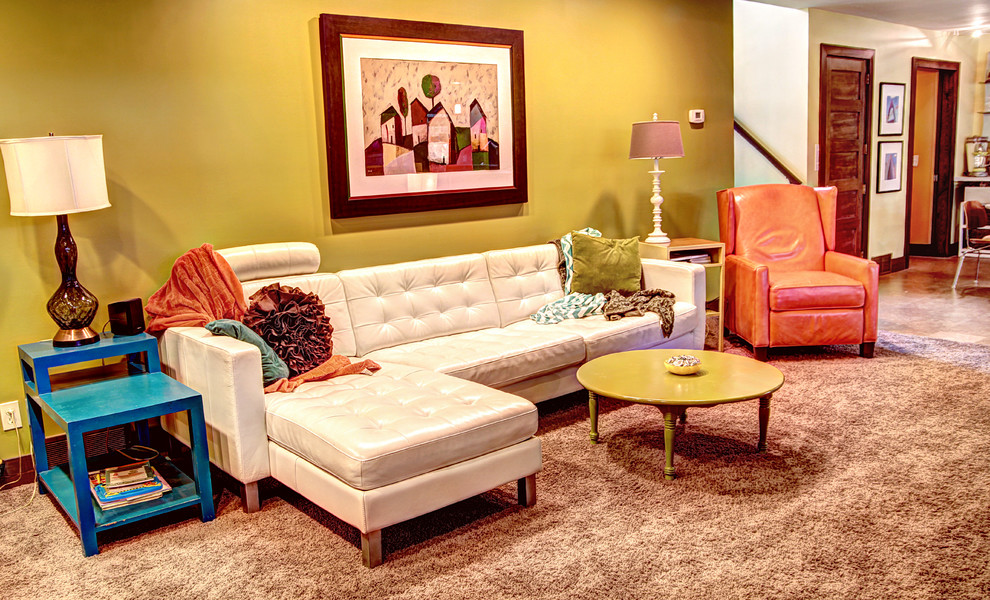 Example of a mid-century modern family room design in Grand Rapids