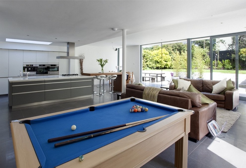 Example of a trendy family room design in Dublin