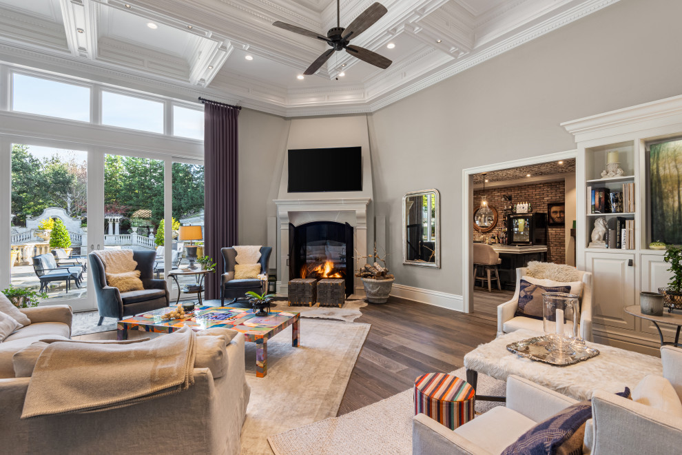 Example of a french country family room design in San Francisco with a bar