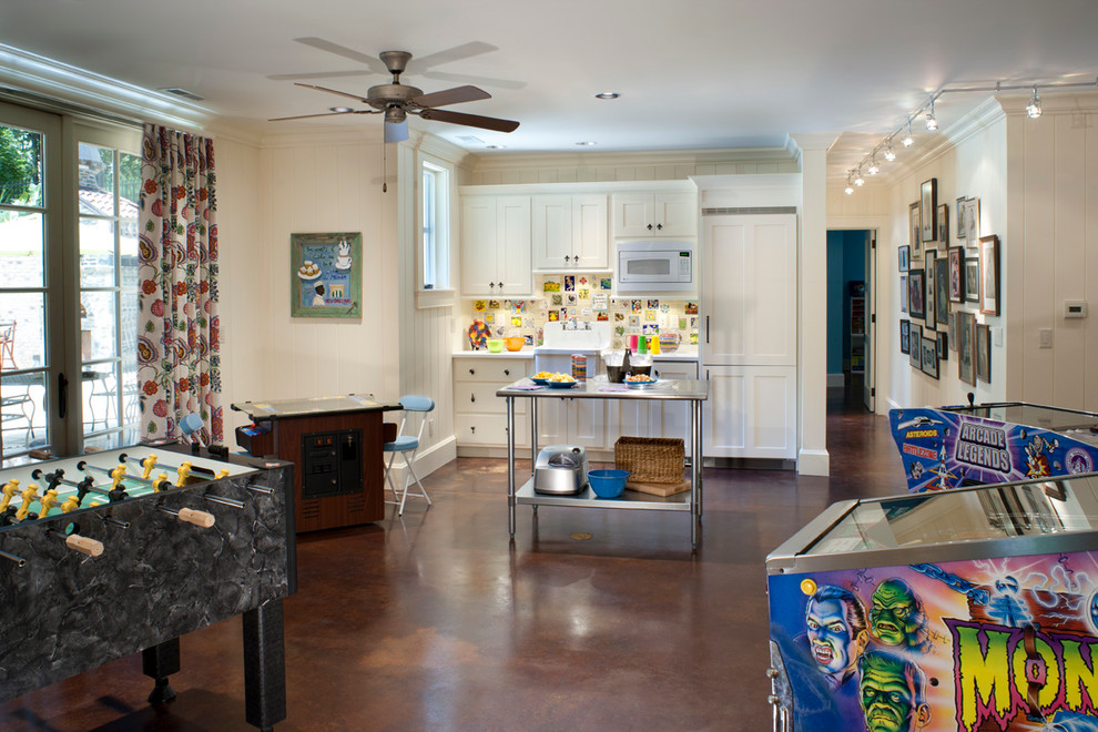 Game room - traditional concrete floor game room idea in Other