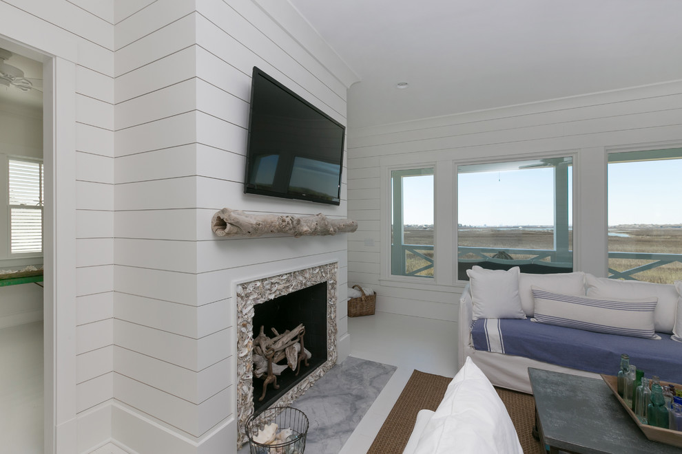 Family Room Fireplace Fireplace Oyster Shell Surround Wood Mantle