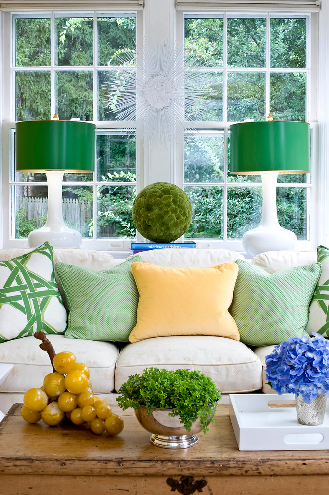 Family room - traditional family room idea in DC Metro with white walls