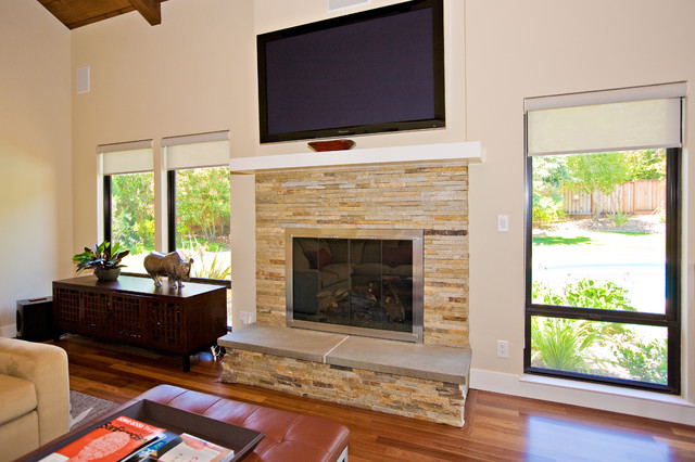 Family Room Stone Masonry Fireplace With Flat Tv Contemporáneo Sala De Estar San Francisco Bill Fry Construction Wm H Const Co Houzz Family Room Stone Masonry Fireplace, Flat Stone Fireplace Wall
