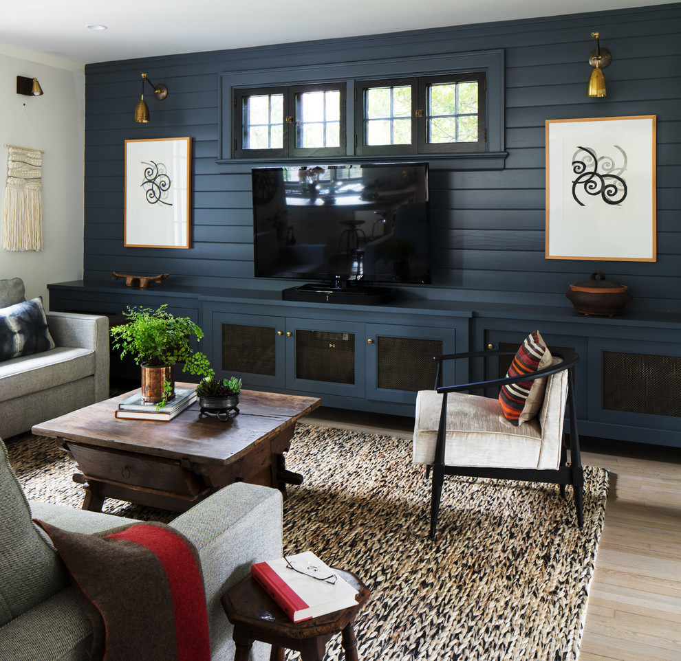 Modelo de sala de estar de estilo de casa de campo con alfombra