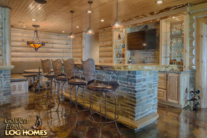 Inspiration for a large rustic games room in Other.