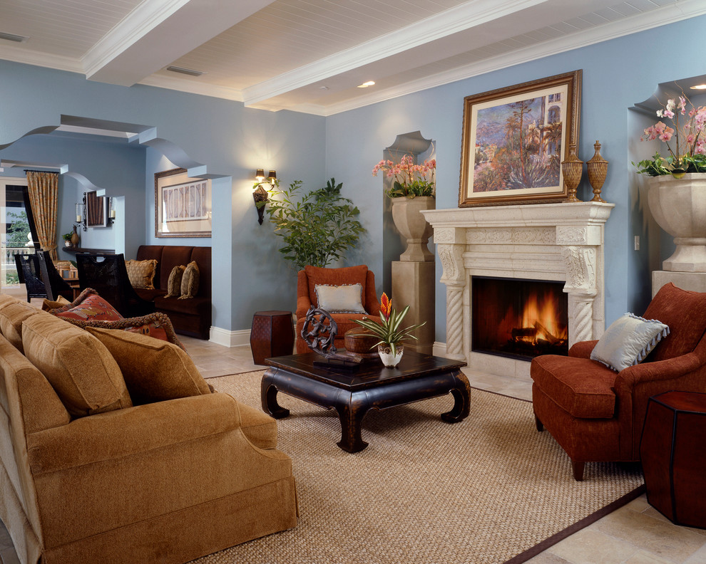 Example of a transitional family room design in Miami