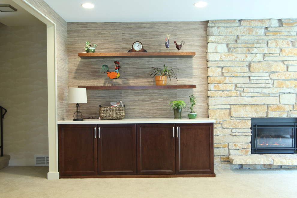 Floating Shelves Above Family Room Built in Transitional