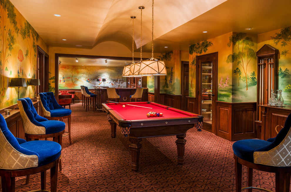 Inspiration for a classic games room in Philadelphia with a game room and multi-coloured walls.