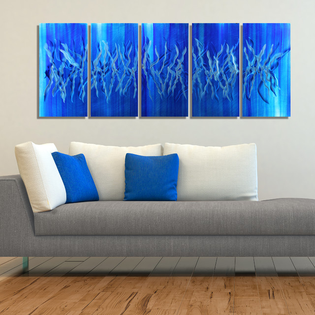 Frozen Contemporary HandPainted Modern Metal Artwork in Icey Blue