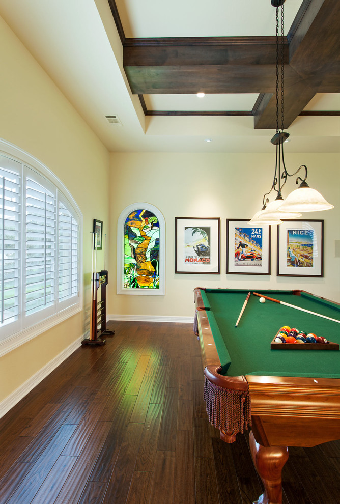 Inspiration for a medium sized classic games room in Austin with a game room, no fireplace and a wall mounted tv.