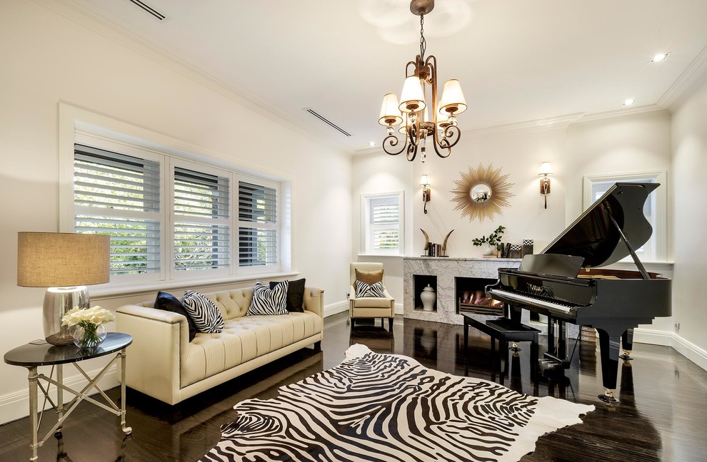 Example of a transitional family room design in Melbourne
