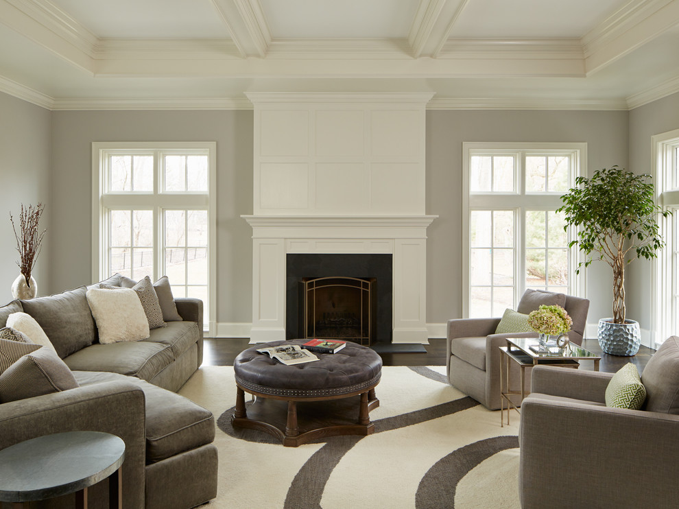 Inspiration for a classic games room in Chicago with dark hardwood flooring and a standard fireplace.