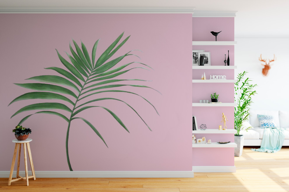 Foto di un grande soggiorno moderno chiuso con pareti rosa