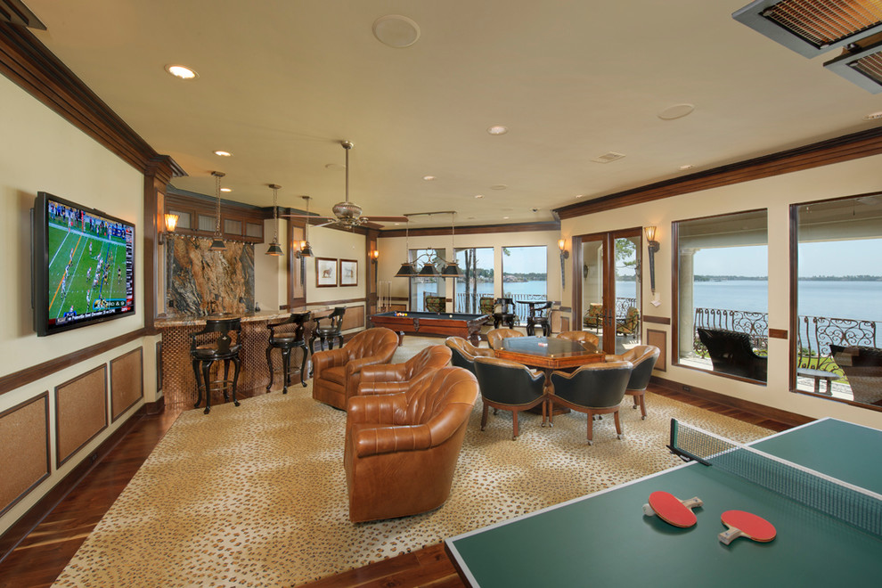 Inspiration for a mediterranean games room in Houston with a game room.