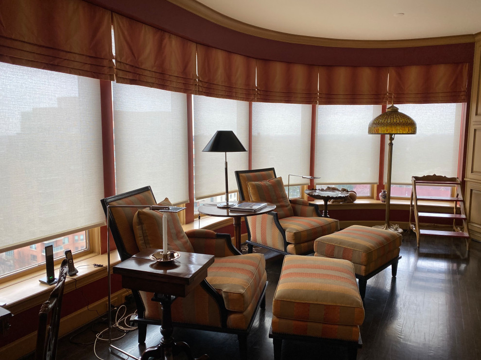 High Rise Crestron Roller Shades Victorien Salle de Séjour Kansas