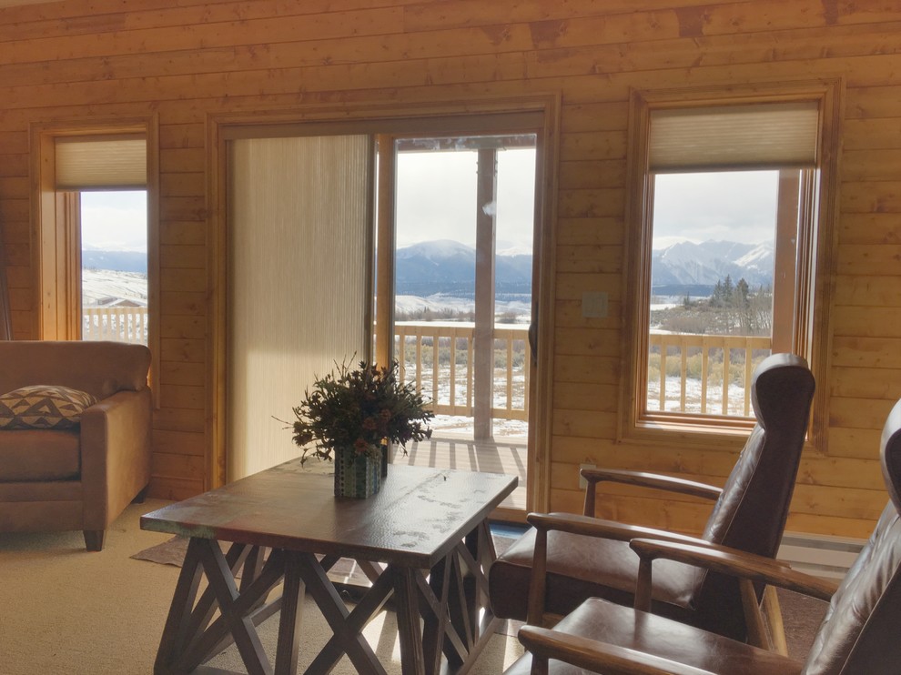 Shade and Slider in Leadville Colorado Rustic Family Room