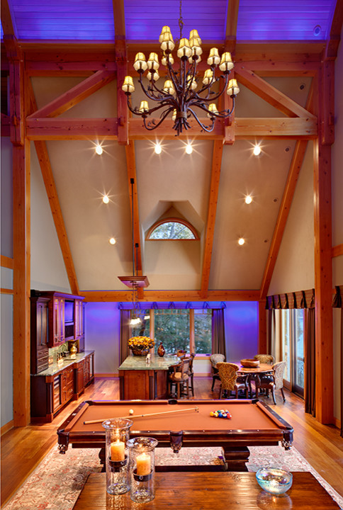 Example of a mountain style family room design in Milwaukee