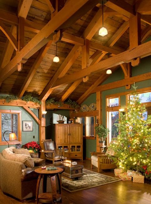 Inspiration for a medium sized rustic enclosed games room in Other with green walls, dark hardwood flooring, no fireplace, no tv and brown floors.