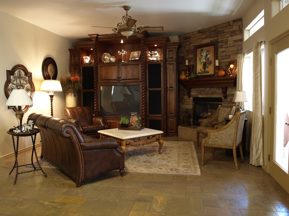 Inspiration for a mediterranean family room remodel in Other