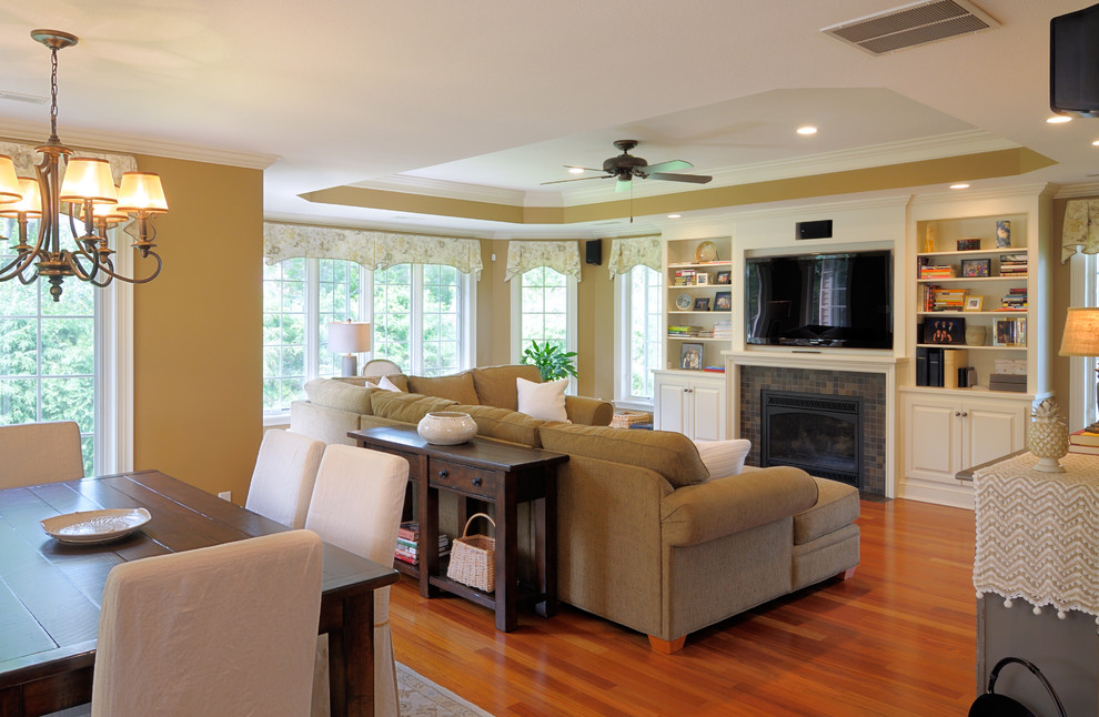 Example of a large classic family room design in Boston
