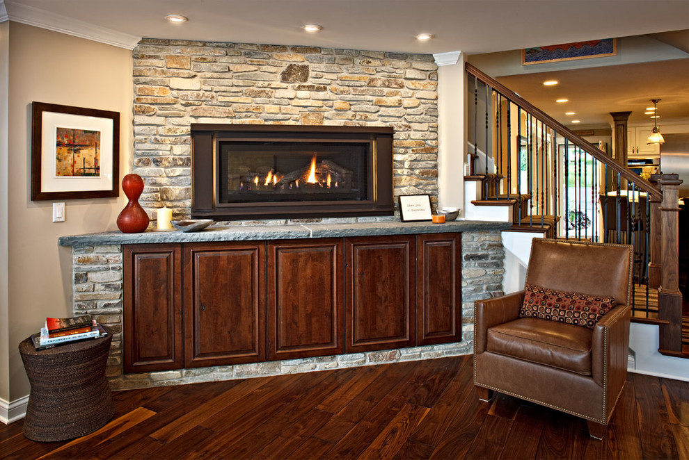 Lake House Fireplace Craftsman Family Room Chicago by Sexton