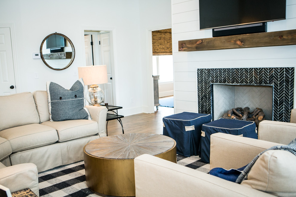 Example of a transitional family room design in Atlanta