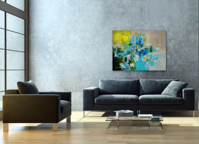 large lemon green teal blue abstract art Modern Contemporary Paintings ...