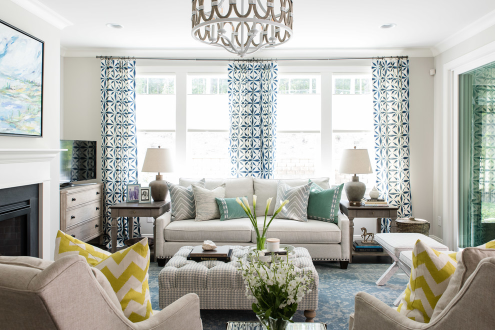 Example of a mid-sized transitional family room design in Charlotte