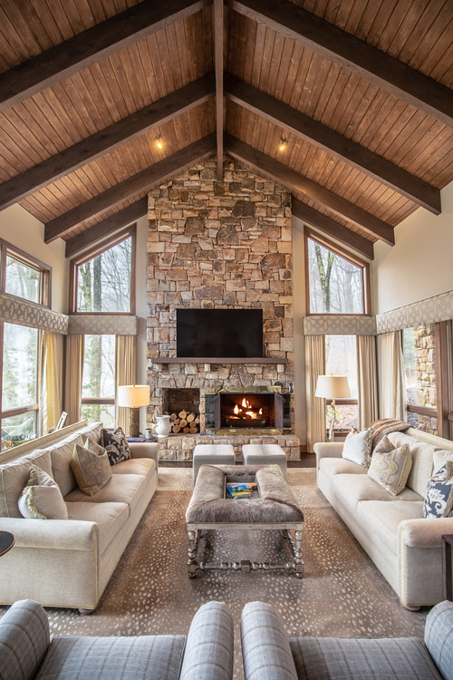 Fireplace Ideas With TV Above; Enjoy the warmth next to a burning fire
while watching your favorite movie or show with these living room ideas!