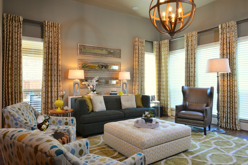 Lively Living and Dining Living Room Transitional Family Room