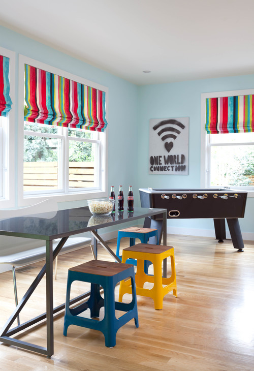 Colorful Store Curtains in Minimalist Game Room