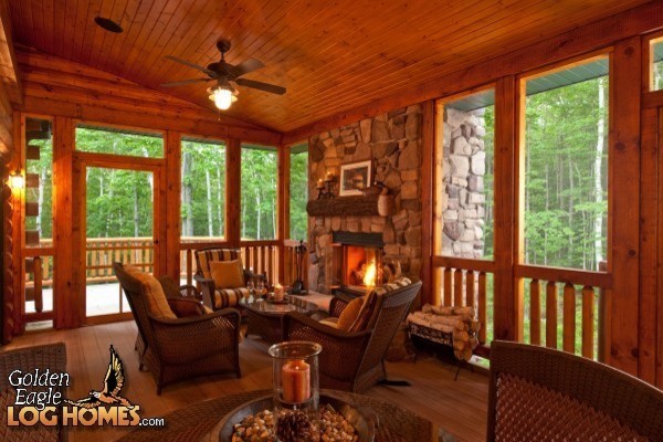 Large mountain style family room photo in Other