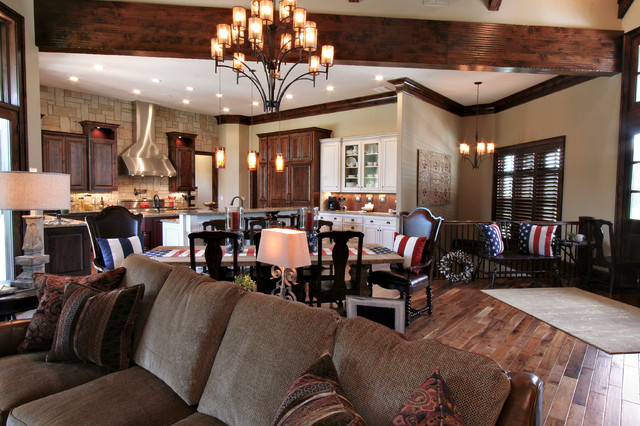 Lodge Inspired Residence - Open Concept Kitchen, Dining, Living Room -  Rustic - Games Room - Kansas City - By Nspj Architects | Houzz Ie