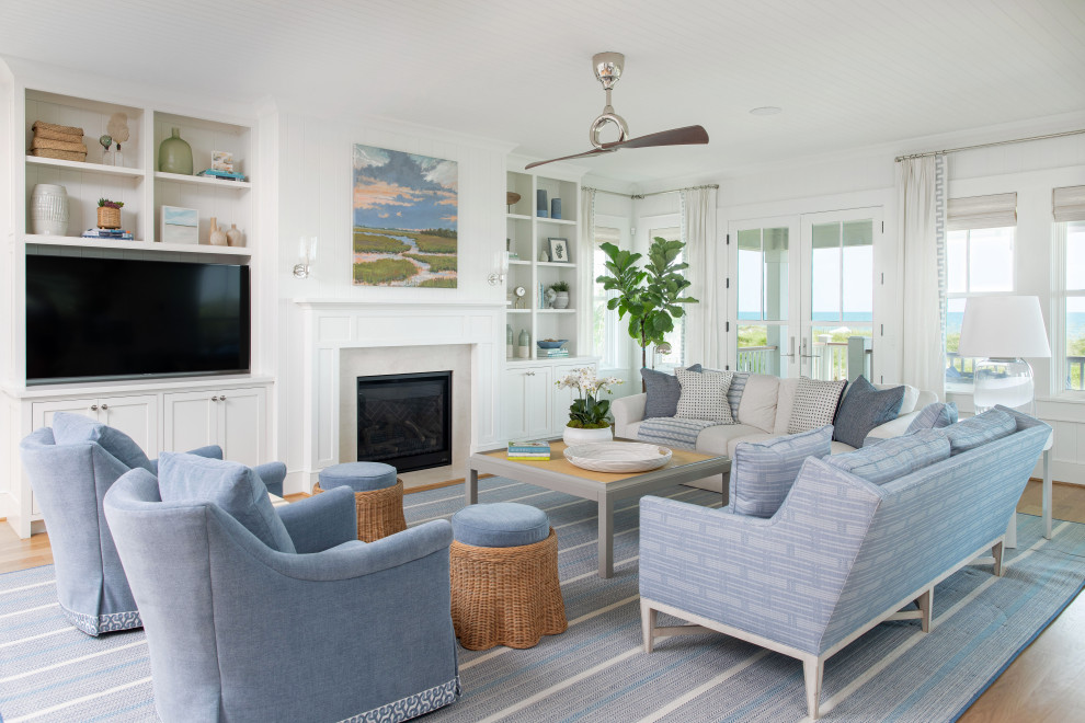 Beach style family room photo in Other
