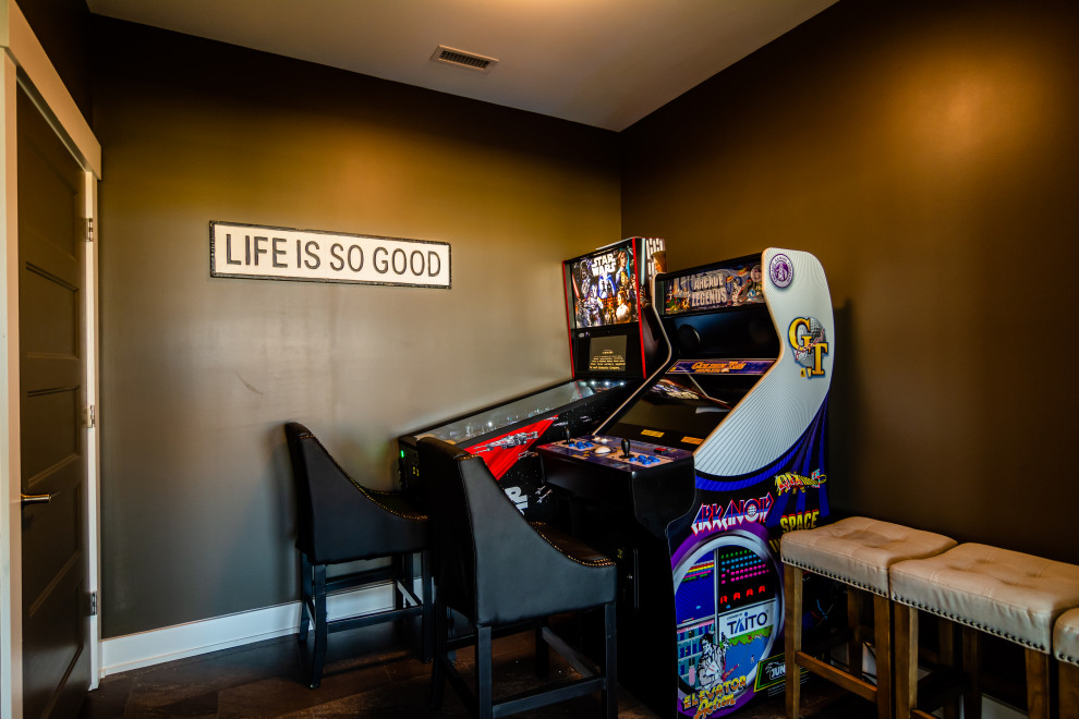 Beach style enclosed game room photo in Other