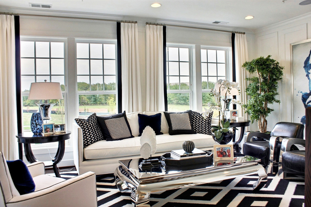 Example of a trendy family room design in DC Metro with beige walls