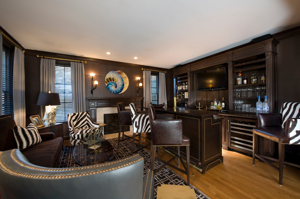 Contemporary games room in Bridgeport with a home bar.