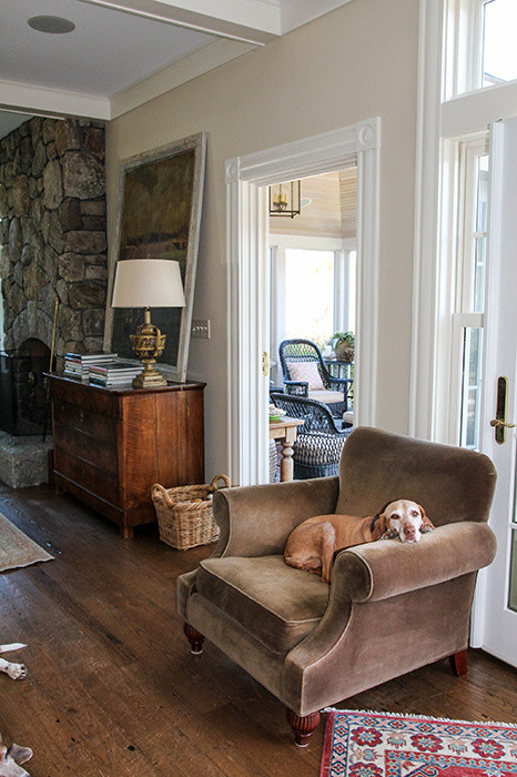 Example of a mountain style family room design in Boston