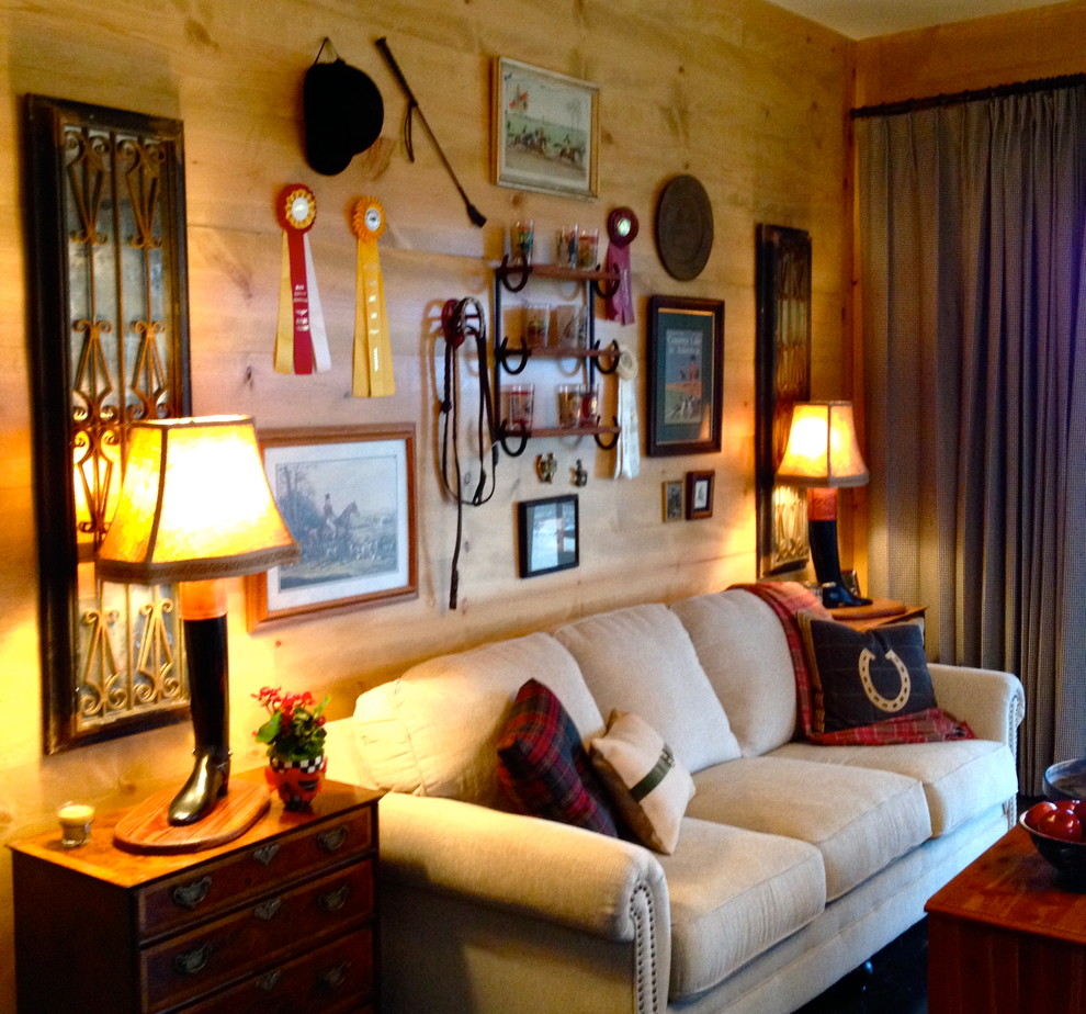 Cette photo montre une salle de séjour nature de taille moyenne avec un mur gris et sol en béton ciré.