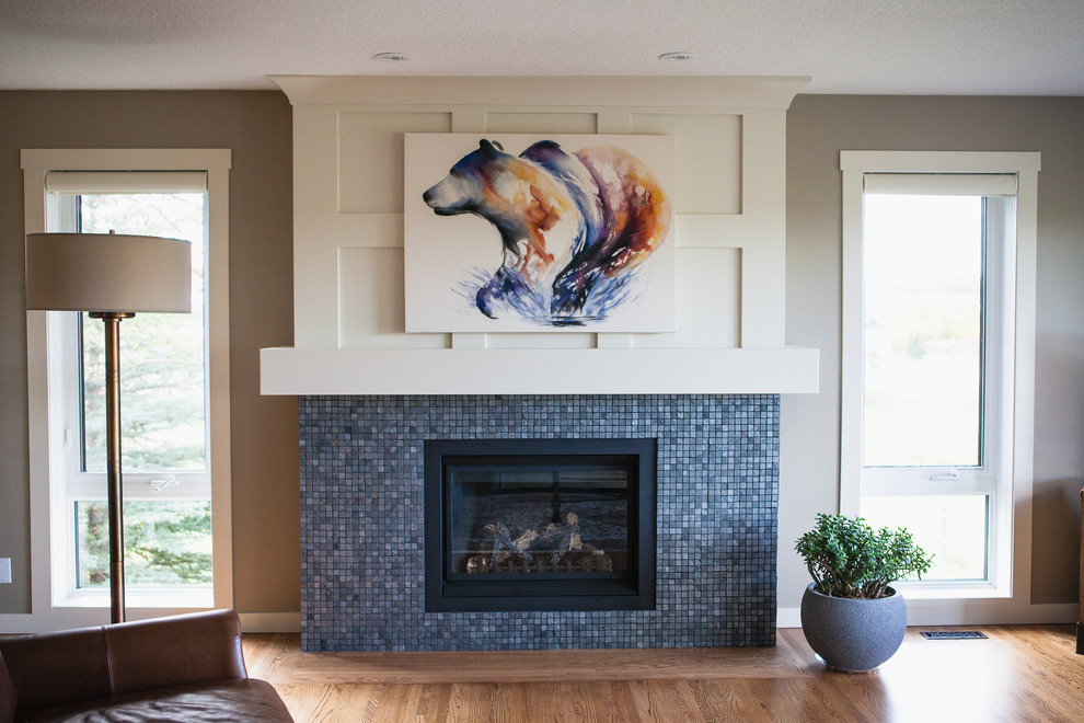 Metallic Mosaic Tile Gas Fireplace Craftsman Family Room Calgary By Final Cut Creations Metallic Mosaic Tile Gas Fireplace, Metallic Tile Fireplace