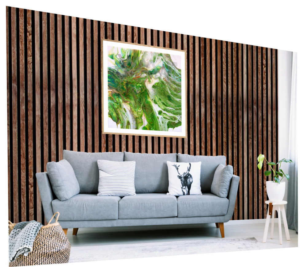 Foto di un grande soggiorno minimalista stile loft con pareti multicolore, pavimento in marmo, pavimento bianco e pareti in legno