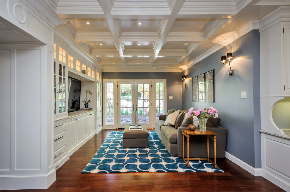 Example of a classic family room design in San Francisco with multicolored walls