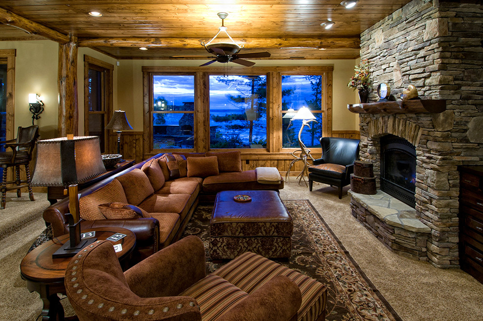 Example of a mountain style family room design in Minneapolis