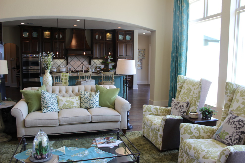 Example of a cottage chic family room design in Austin