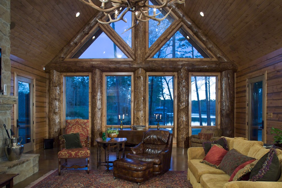 Mountain style family room photo in Dallas