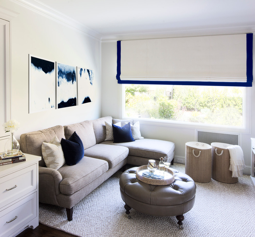 Mid-sized transitional enclosed family room photo in San Francisco with white walls